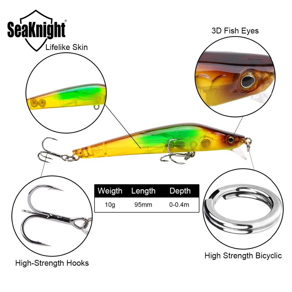 Seaknight SK016 приманка для рыбной ловли гольян 5 шт. 9,5 см 10 г глубина 0-0,4 м качающийся, искусственный рыболовный жесткий приманка, воблер рыболовные снасти