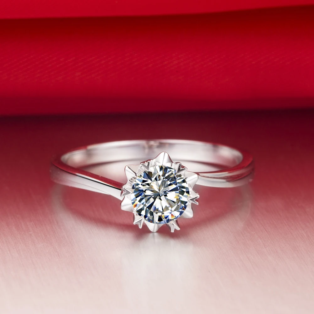 THREEMAN 0.5Ct подлинное Charles& Colvard твердое кольцо из белого золота положительное обручальное кольцо для женщин Moissanite синтетические бриллианты кольцо