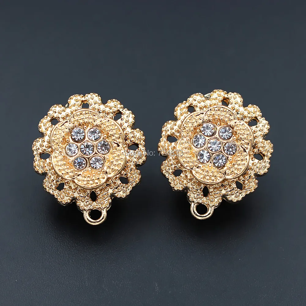 Earrings post Loop Connector Bases Paved CZ 19mm Hollow Flower African Women Clip Stud Hooks DIY Dubai Jewelry Findings | Украшения и