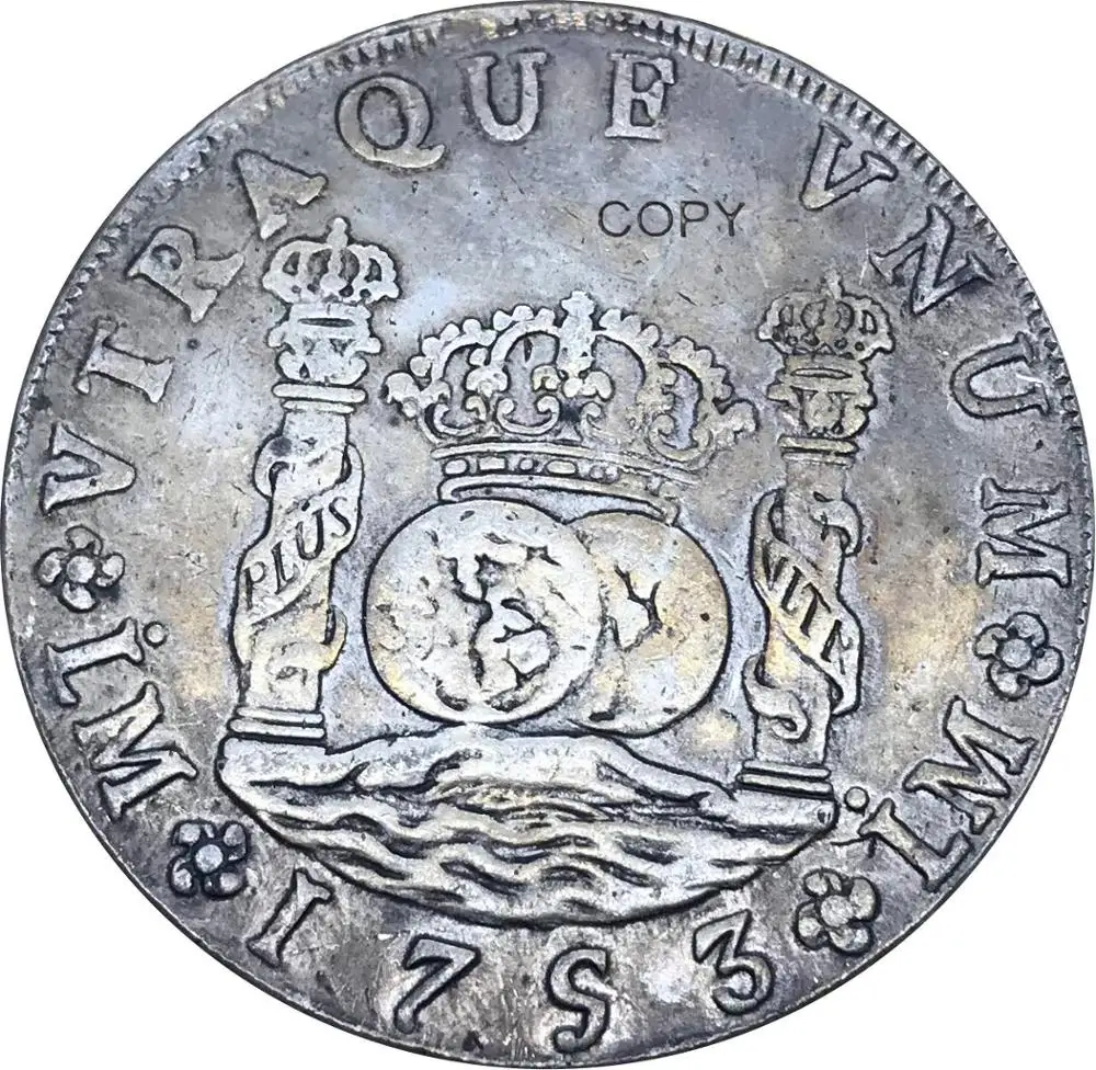 Перу 8 Reales Фернандо VI 1753 LM J мельхиоронная Серебряная копия монет высокого