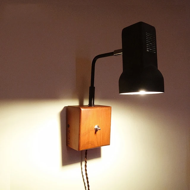 Vintage Loft Wall Lamp With Switch Brief Rocker Arm Vintage Loft Wall Lamp With Switch Brief Rocker Arm Lights Bedroom Sconce Wooden Base Iron Shade