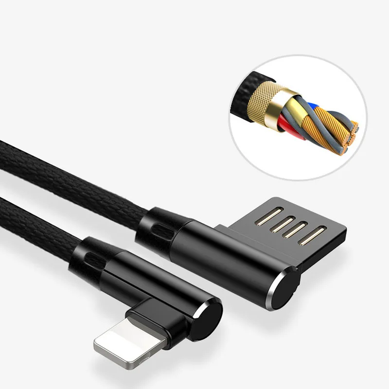

Double elbow 90 degree micro usb type C charger cable nylon quick charging i phone data cable for mobile games