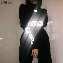 Nibber 2019 moda odblaskowe bawełniane z nadrukiem topy damskie t-shirty gorąca sprzedaż podstawowy czarny biały rozciągliwe dopasowanie panie casual teeshirt