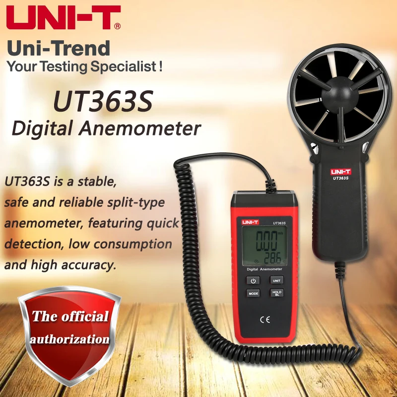 Leoboone Uni-T UT363S Digitales Windmesser-Thermometer Windgeschwindigkeitsmesser Windmesser-Temperaturprüfgerät Poratable Split Type 