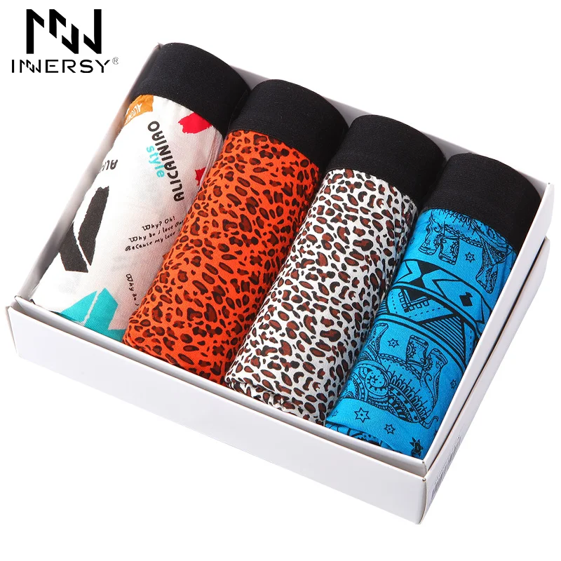 

Innersy 2017 Shorts 4Pcs\lot Mens Underwear Boxers Modal Boxer Men Printed Boxer Leopard Shorts Boxers Mens Underwear Breathable
