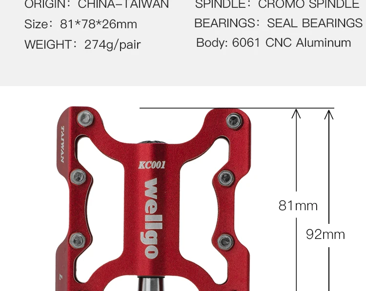 Wellgo KC001 Алюминий сплава педали велосипеда дороги велосипед Сверхлегкий педали МТВ Велоспорт Подшипник педали легкий Кромо шпинделя