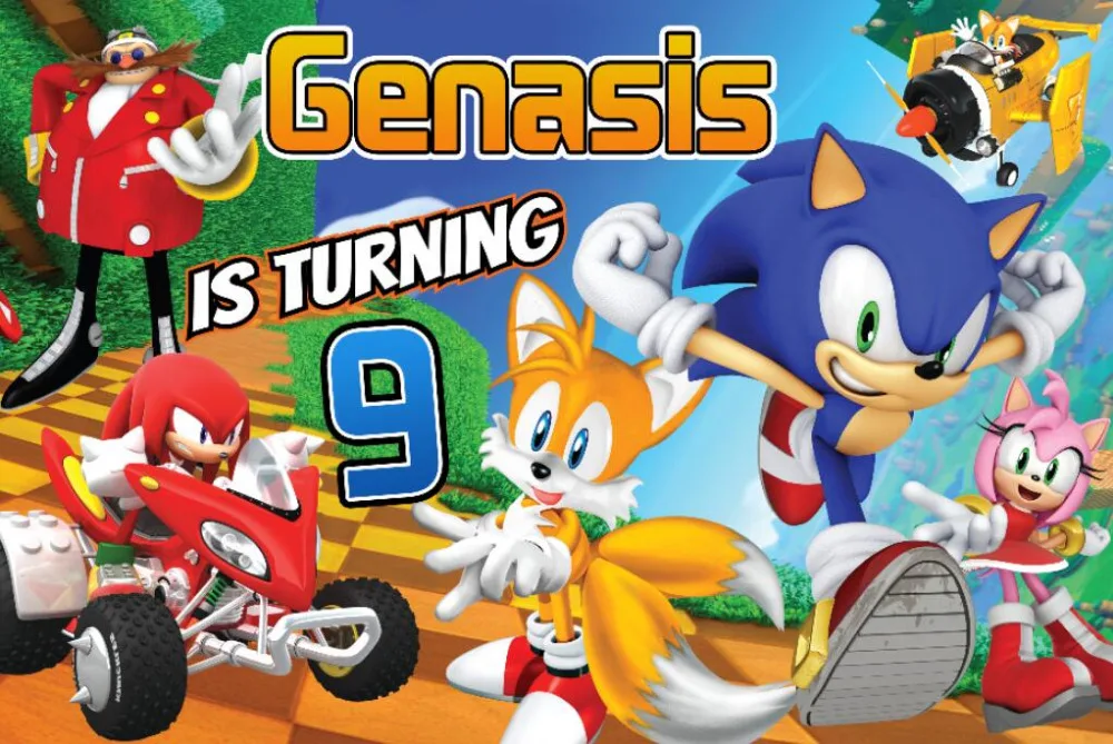 

Custom Game Sonic Party Banner backdrops High quality Computer print birthday photo studio background
