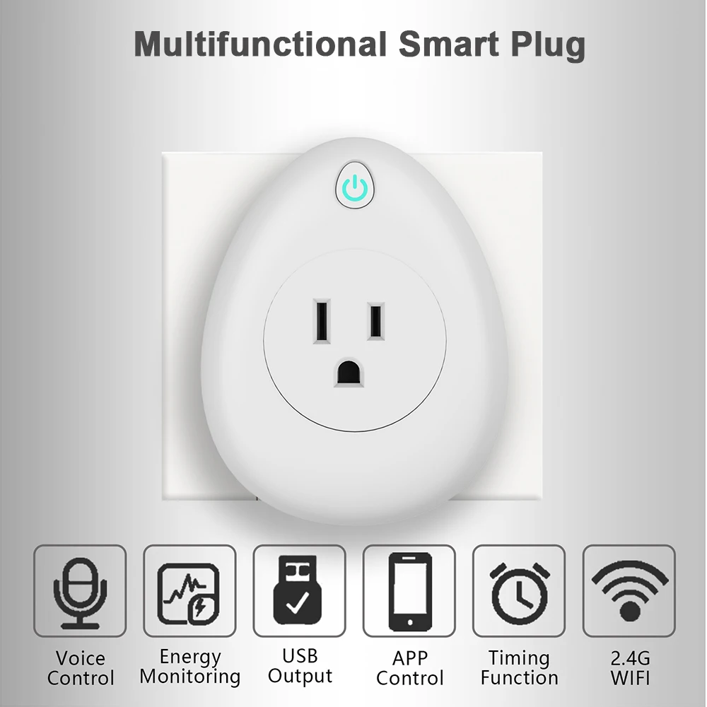 США USB умная розетка 16A с питанием мониторинга таймер WiFi Smart Plug голос