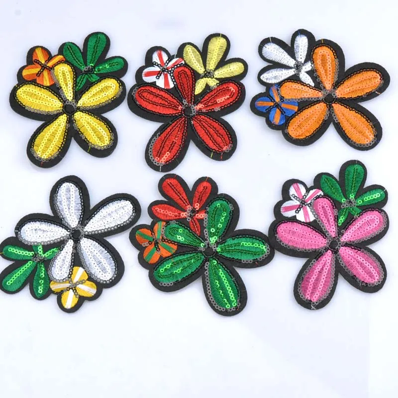 6PCs Embroidered Flower Appliques Patches Iron On Decorative Patch For