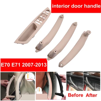 

4PCS SET Beige Armrest Car Left Front Driver's Seat LHD Interior Door Handle Inner Panel Pull Trim Cover For BMW E70 E71 X5 X6