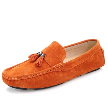 

Tassel Natural Leather Moccasins Men Shoes Casual Gommino Loafers Men Slip On High Quality Orange Blue Red Khaki Gray