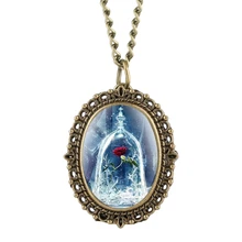 Красота и чудовище красная роза в стеклянном куполе кварцевые карманные часы с 80 см ожерелье Кулон Романтический Сувенир подарок коллекционные вещи