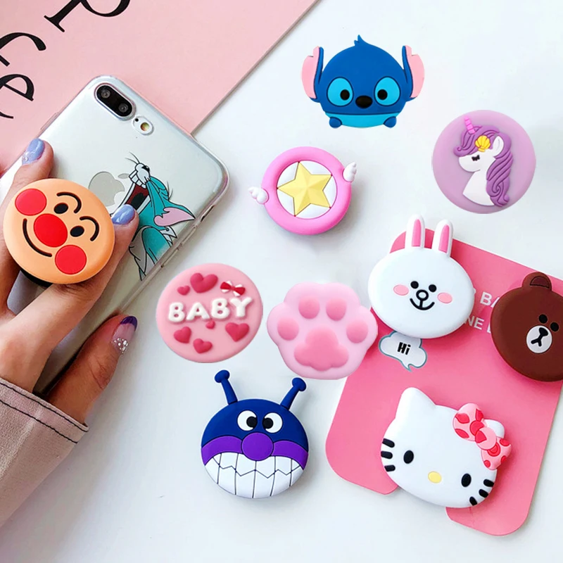 

SIANCS Cute 3D Cartoon Round Mobile Phone Holder Anti-Drop Airbag Gasbag Stand Bracket Mount For iPhone X XS XR 8 7 6s Samsung