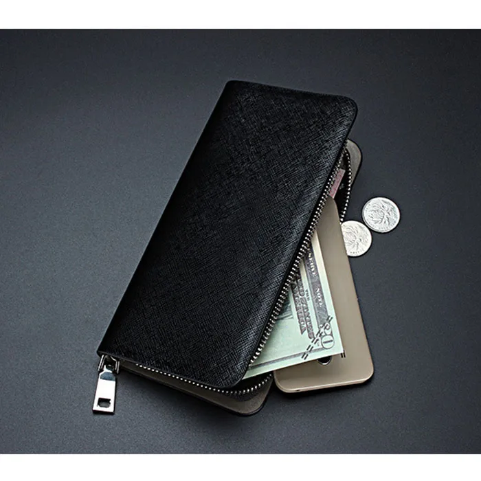 

Portable Business Men Solid PU Leather Long Wallet Cash Purse Casual Wallets Zipper Clutch Bag FC55