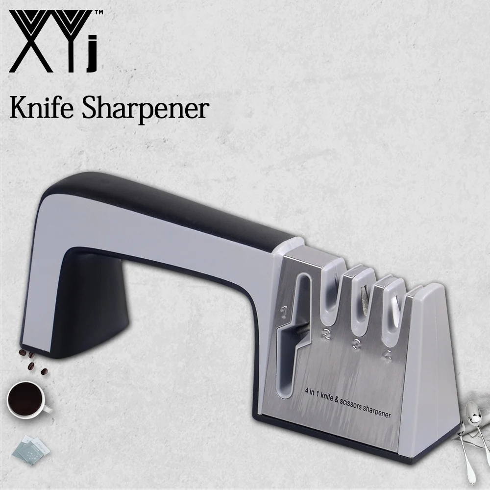 

XYj Brand Knife Sharpener 4 in 1 Diamond Coated & Fine Steel Rod Knife and Scissors Sharpening System Kitchen Tools Available