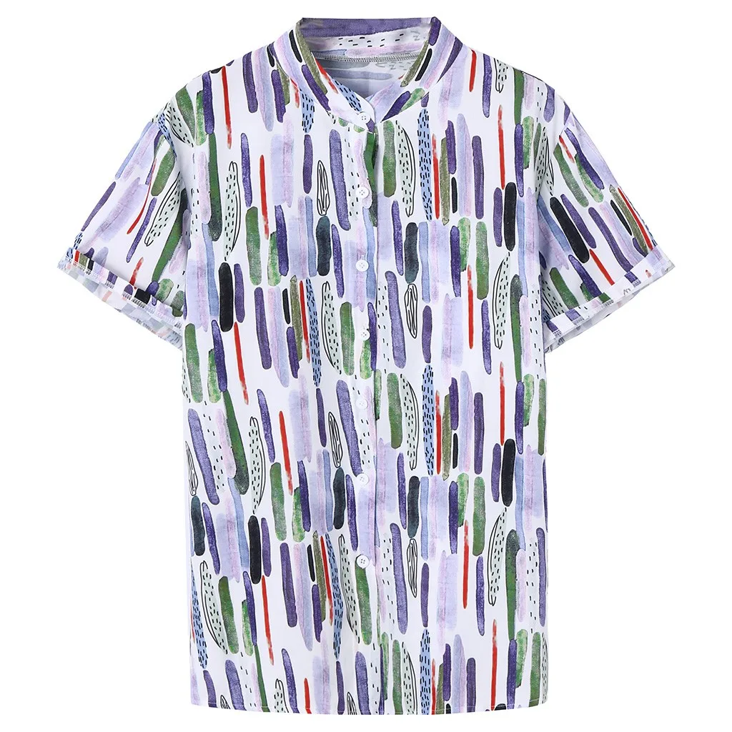 Dress shirt men's printed short-sleeved shirt shirt women's shirt summer casual solid color linen shirt top