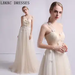 Одно плечо пляж свадебное платье цвета шампанского Vestido De Noiva Тюль Цветы халат де mariée пол Длина Vestidos De Novia 2018