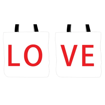 

LO And VE Printed Tote Bags Two Pieces Double Sided Printing Handle Shopping Canvas Bag For Couple Lovers Valentine's Day Gift