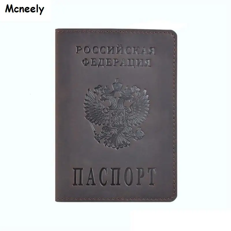 Популярный Прочный чехол для паспорта из натуральной кожи для России, Твердый чехол для паспорта, деловой мужской прочный Чехол-кошелек для путешествий для России - Цвет: Deep Coffee 1