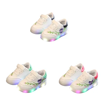

Glow Baby Shoes PU Flower Baby Girl Shoes Movement Embroidery First Walkers Light Shine Baby Boy Shoes