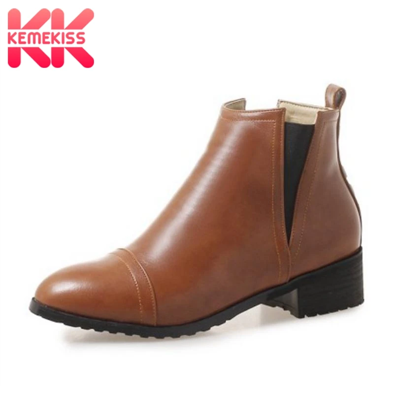 

KemeKiss Size 32-43 Woman Ankle Boots Winter Women's Shoes Fur Warm Mixed Color Rivets Chelsea Boots Fashion Ladies Footwear
