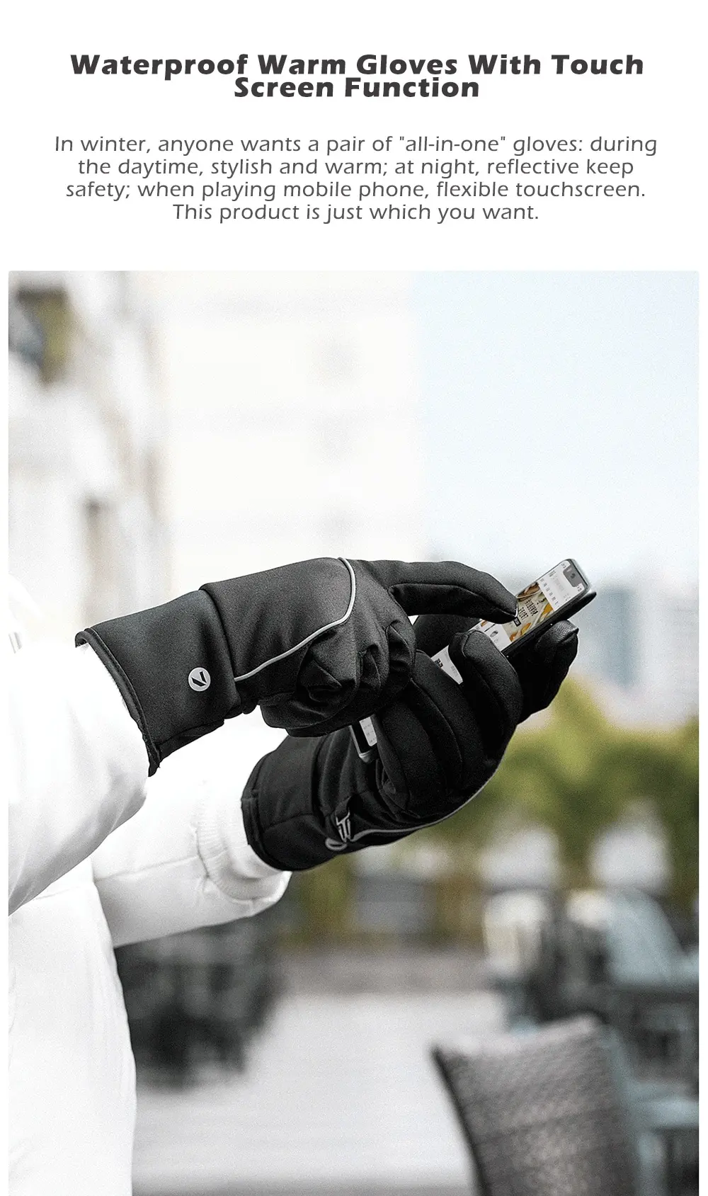 Xiaomi youpin QIMIAN Outdoor Plus Velvet Warm Touch Screen Gloves- Black M
