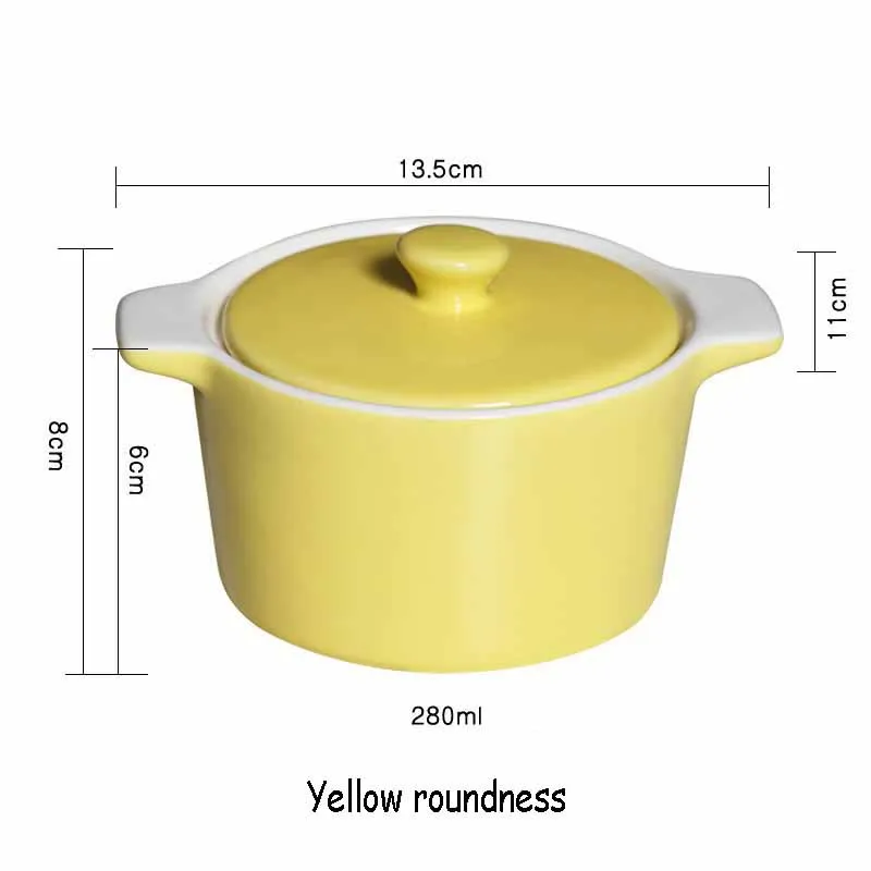 Yellow-round Конфетный цвет керамическая выпечка судно с крышкой нордическая суповая чаша кухня тушеная контейнер для посуды домашнего использования многофункциональная маленькая миска - Цвет: Yellow-round