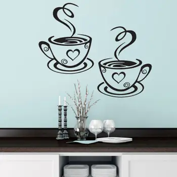 

New Coffee Cups Wall Stickers Beautiful Design tea Cups Room Decoration Vinyl Art Wall Decals Adhesive Stickers Kitchen Decor