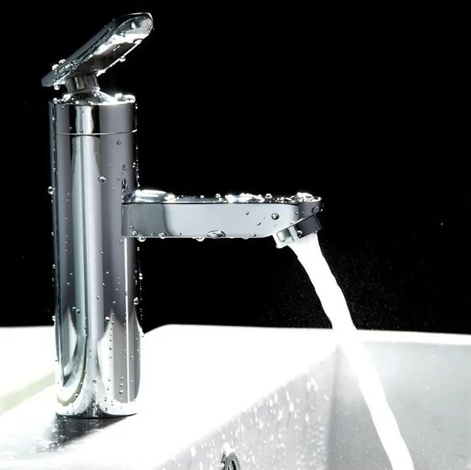 Free shipping Single handle contemporary basin faucet with hot cold polished chrome bathroom basin sink mixer