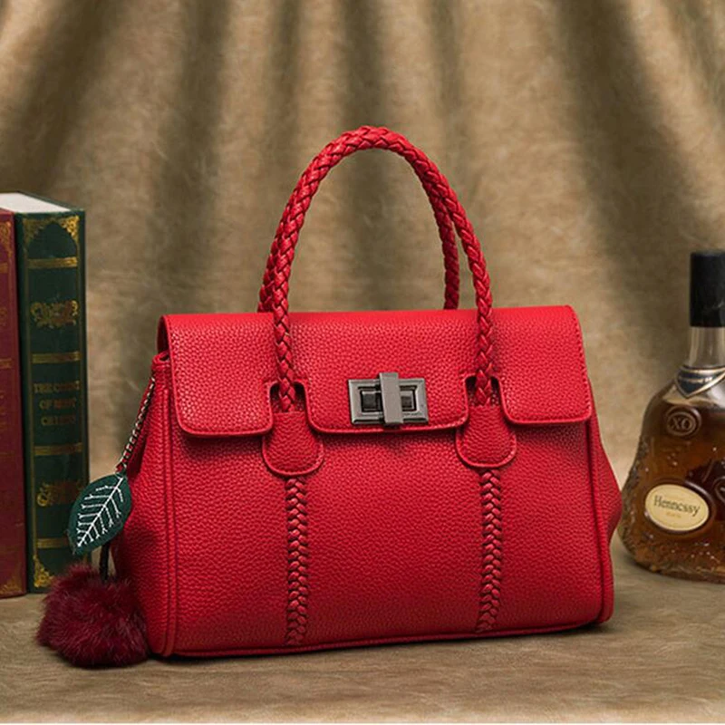 

Fashion Original Design Soft Genuine Leather Woman Handbag Litchi Texture Zipper Hasp Leisure Travel Totes Weave Messenger Bags