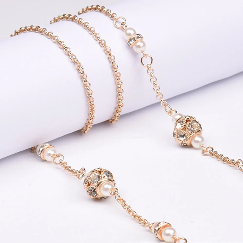 

Copper String Simulated-pearl Crystal Beads Sunglasses Lanyard Strap Necklace Metal Eyeglass Chain Cord For Reading Glasses