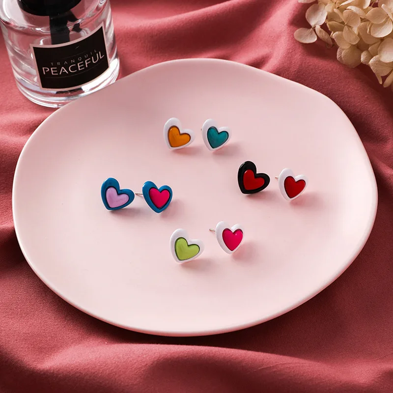 

2019 New Silver Needle Heart Rainbow Earring Candy Color Spring Summer Macaron Stud Earring for Girl Women Jewelry Accessories