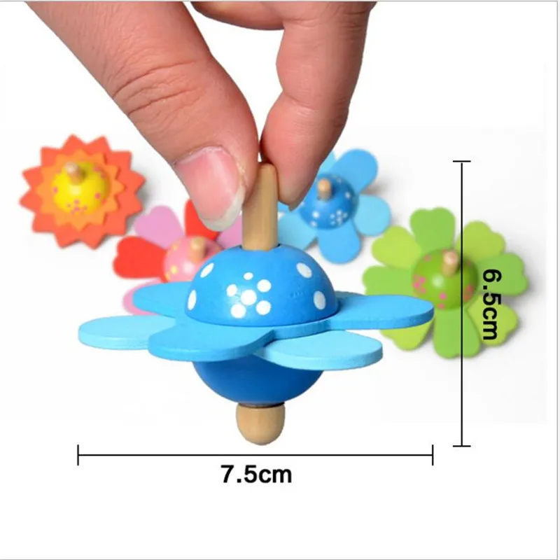 New 1Pcs/Lot Color Spinning Small Wood Flower Gyro Wooden Spinning Top