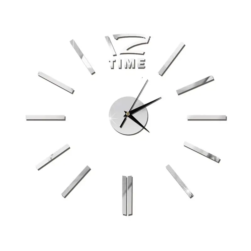 

Modern DIY Wall Clock Large Frameless 3D Wall Clock Mirror Stickers for Home Living Room Office Decor (Silver)