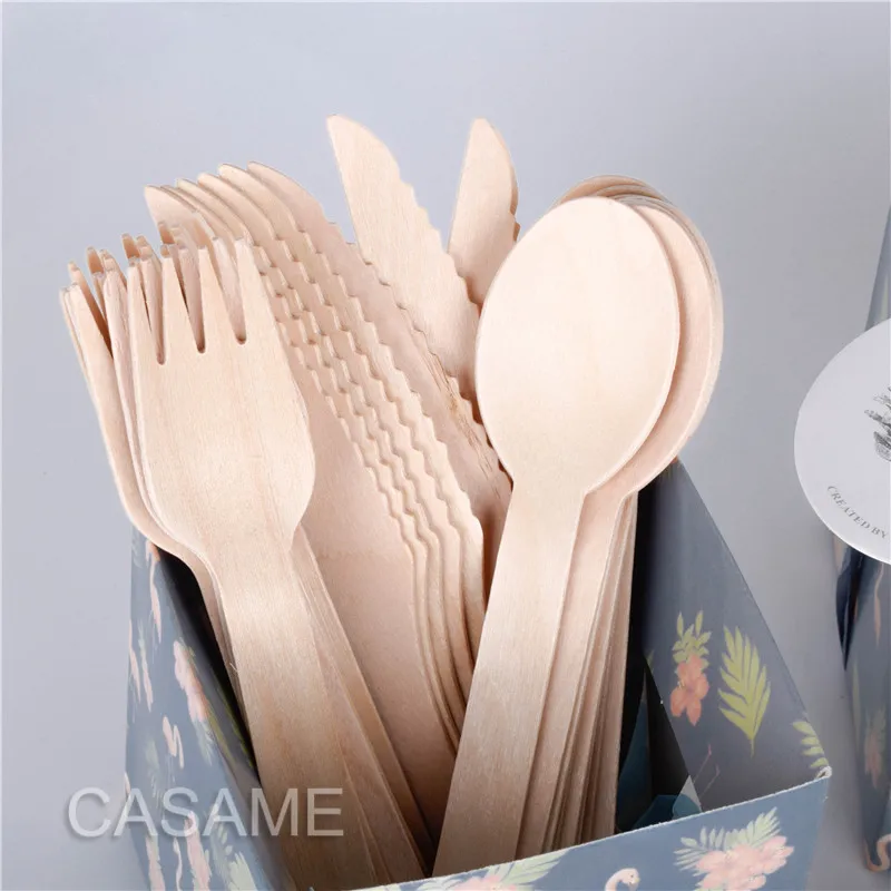 160mm 50pcs disposable Wooden cutlery set 17 Sets Tableware Set Dinnerware restaurant party supplies rustic wedding decoration