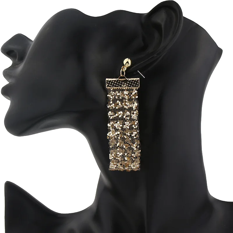 

Modern Women's Earrings 2018 Ribbon Sequins Rectangle Long Drop Earrings For Women European and American Earings Fashion Jewelry