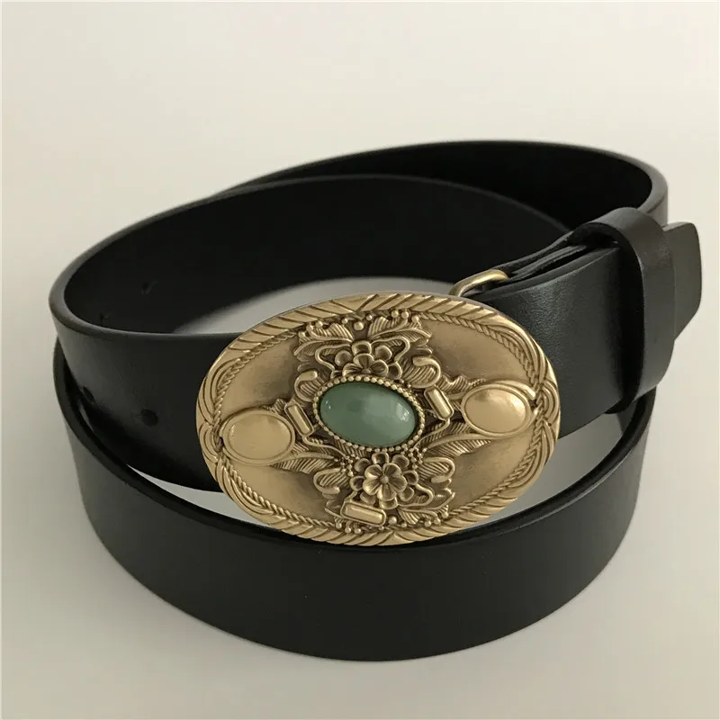 Retail 2018 New High Quality Oval Solid Brass Buckle Genuine Leather Luxury Men Belt Western Cowboy Belts Jeans accessories | Аксессуары