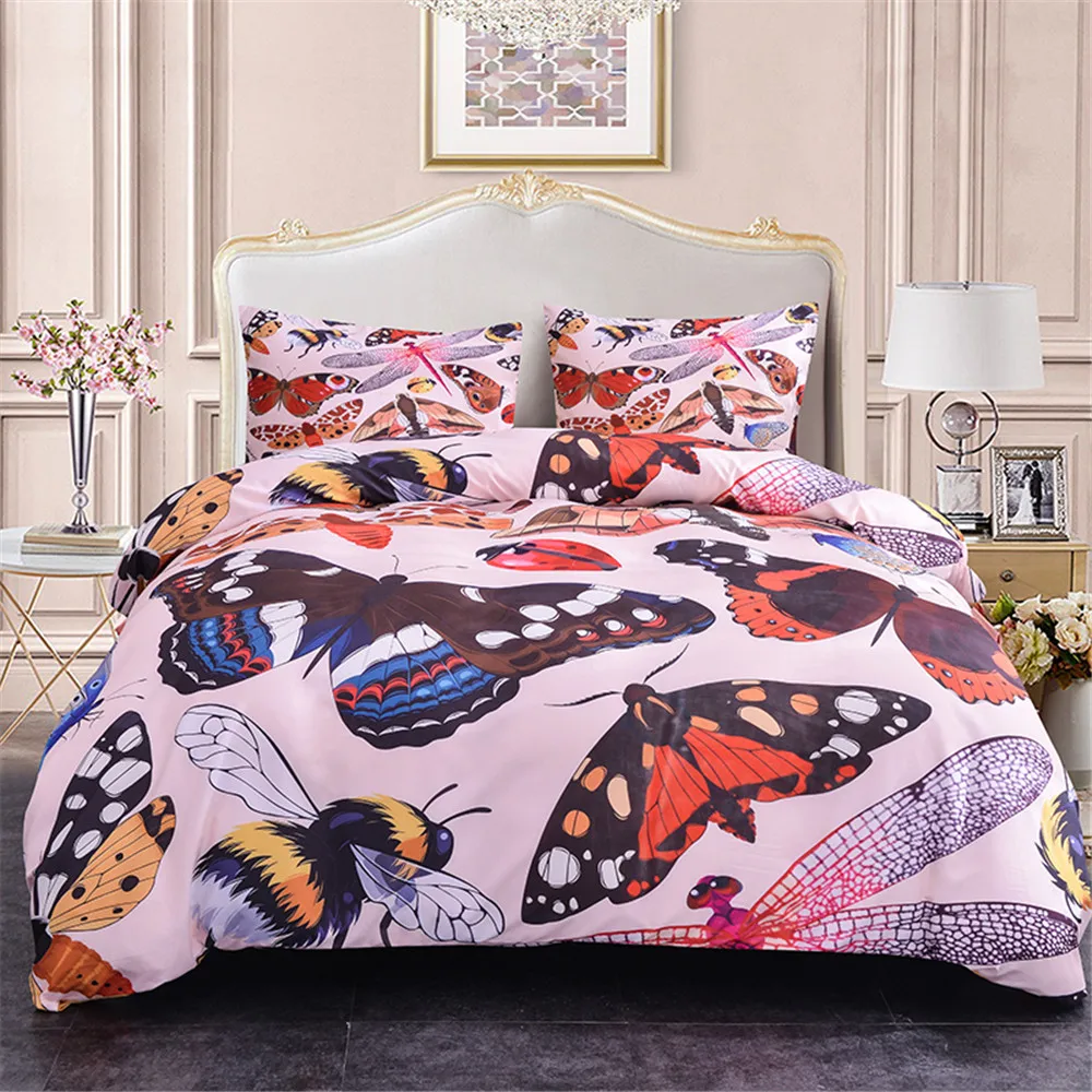 

ZEIMON Soft Butterflies Bee Pattern Comforter Home Textiles Luxury 3D Printing Bedding Set Queen Size Bedclothes For Room Decor