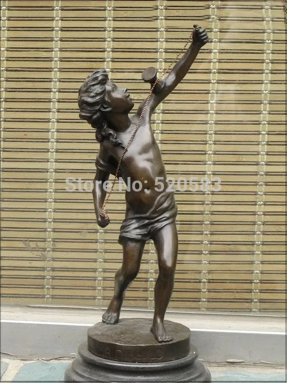 

15"Signed Bronze Marble sculpture art Jitter Diabolo little boy kid show