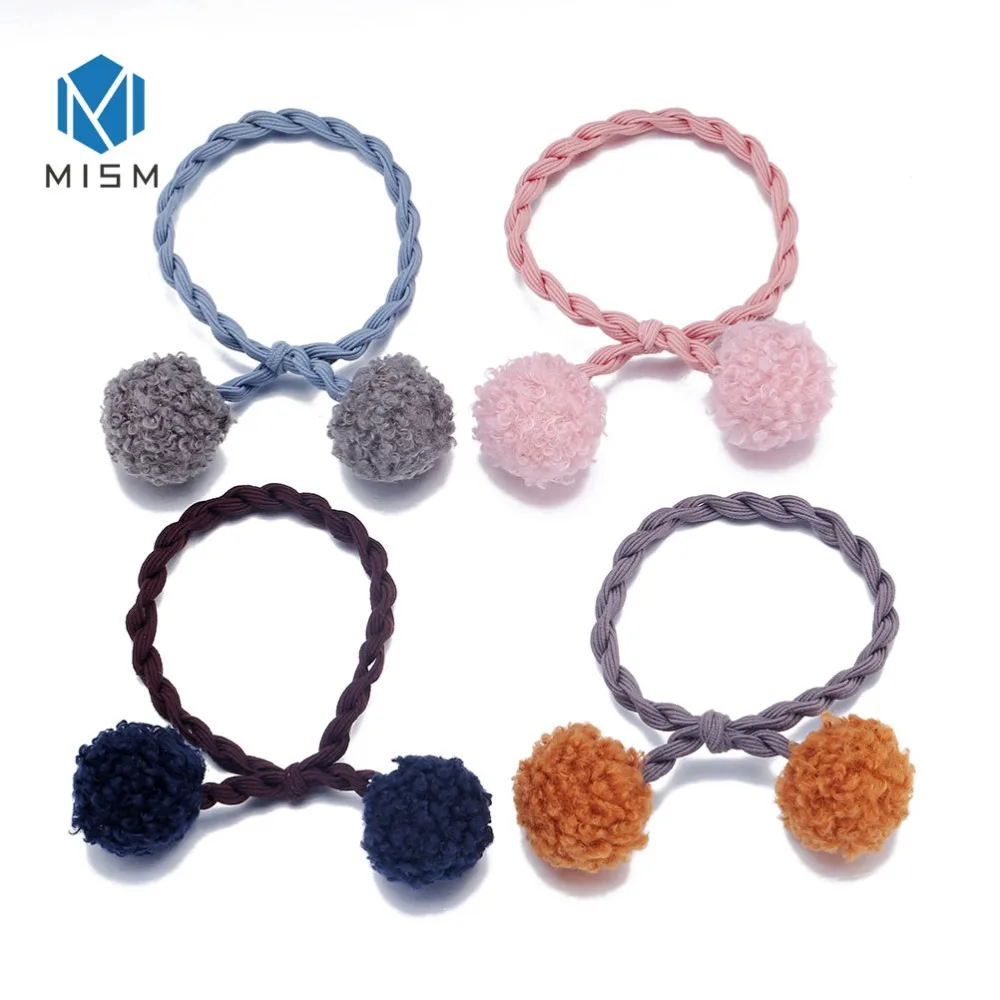New Winter Elastic Rubber Hair Bands Pompom Ball Korean Style Hair Rope