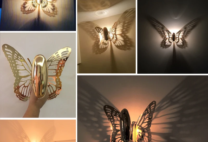 Horsten New Creative LED Wall Lamp Butterfly Lampshade Projection Shadow Wall Light Gold Butterfly Wall Sconce For Home Cafe Hotel Decoration (4)