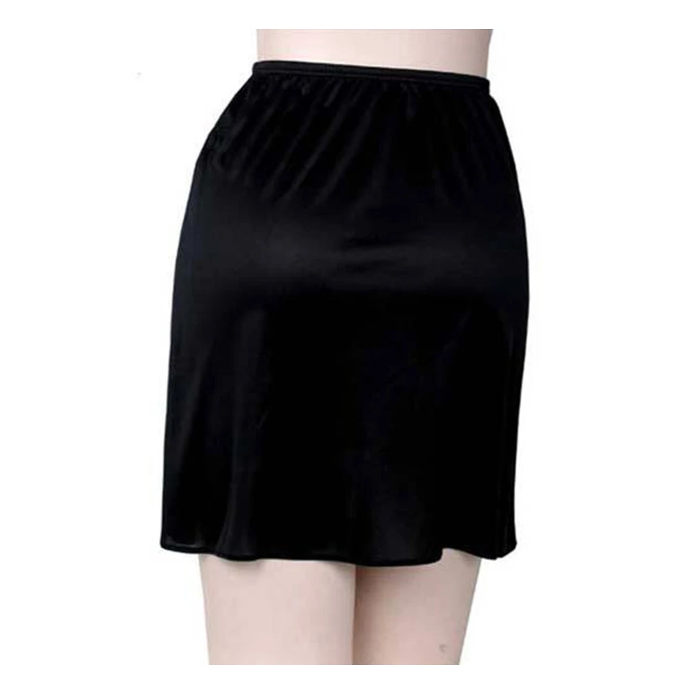 Новый для женщин стрейч атласные Короткие половина юбка до пола белье интимные аксессуары внутренняя одежда юбка 1 слои Эластичный Пояс