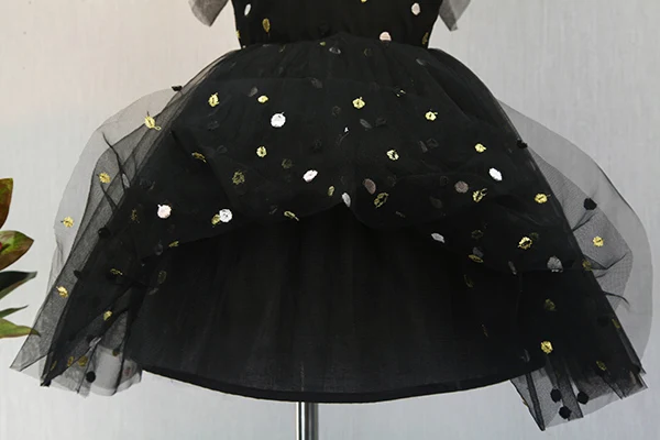 Черное, абрикосовое Сетчатое платье с блестками для девочек, платье для дня рождения, свадьбы, платье с цветочным узором для маленьких девочек