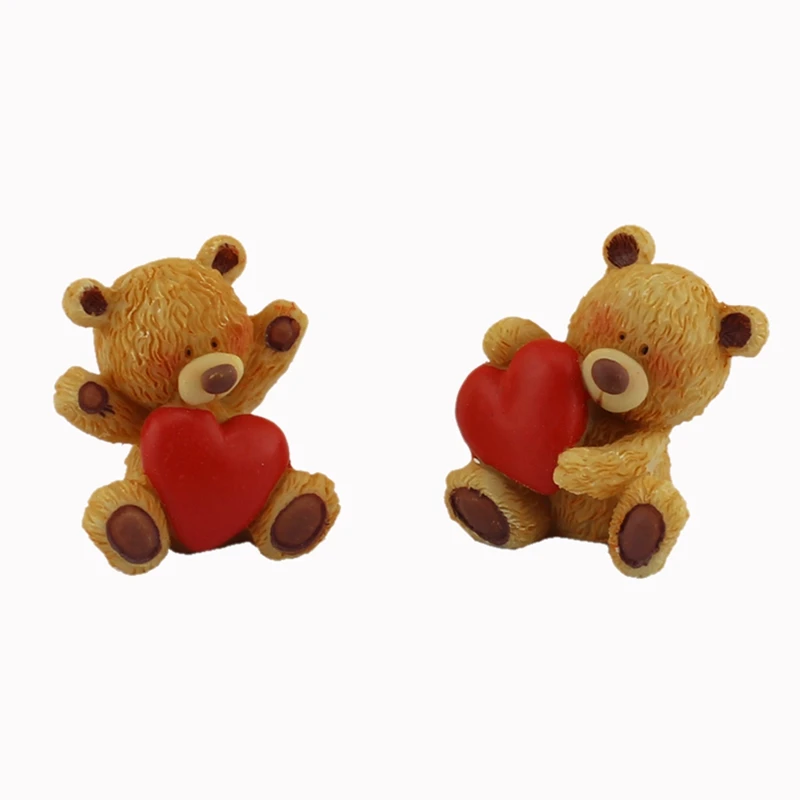 6pcs Polyresin Cartoon Bear with Hearts Figurine Home Decoration Table