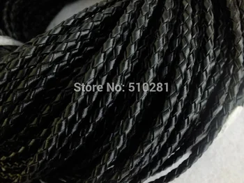 

free shipping !!! 50M/lot Black Braided Leather Cord String 4mm Z-2687