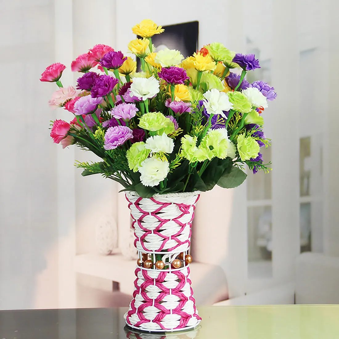 7 Fork 1 Bouquet Artificial Flowers Cheap Carnations Silk ...