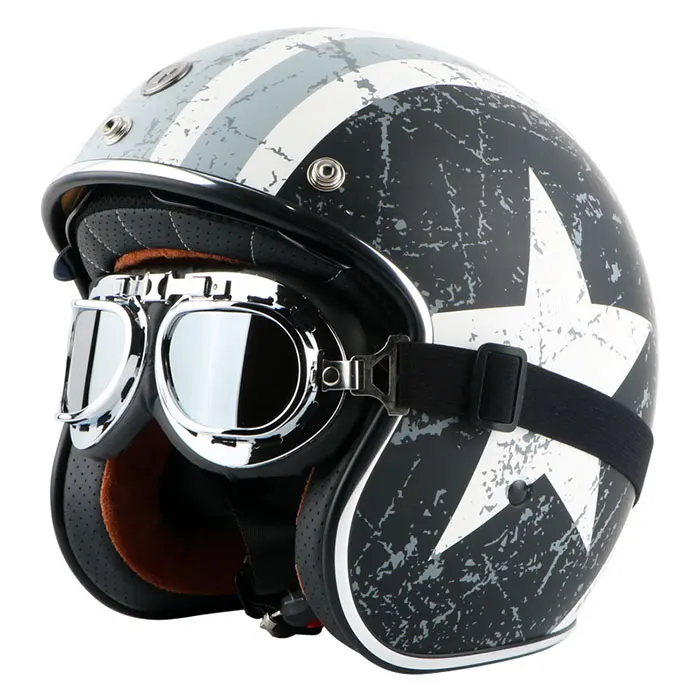 Винтажный мотошлем T57 moto rcycle 3/4 с открытым лицом шлем Cool skull moto casco moto cicleta Capacete с внутренним козырьком - Цвет: with harley goggles