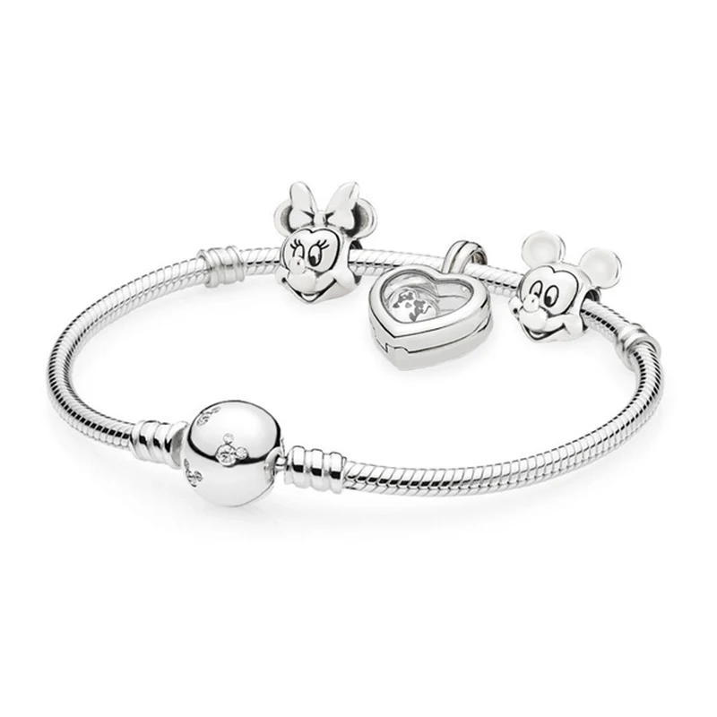 

100% 925 Sterling Silver Cute Character locket Bracelet Set fit DIY Original Fashion Charm Bracelets Jewelry