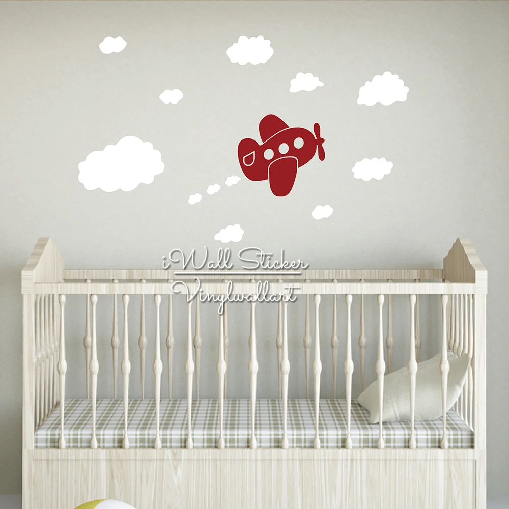 Por Airplane Baby Room Lots From Airplane Clouds Wall Sticker Baby Nursery Plane Decal Children Cartoon Kids Room