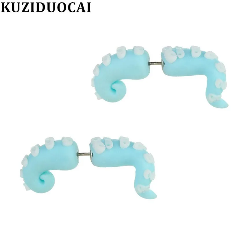 Kuziduocai новые модные ювелирные изделия милые причудливые мягкие керамические сшитые Осьминог щупальца массивные серьги-гвоздики для женщин девочек и детей